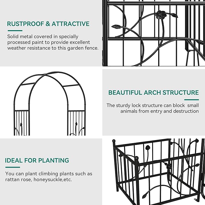 Garden Arbor with Planter Boxes 76 W x 86 H Wedding Arches for Ceremony Black Metal Garden Archway for Climbing Plants Outdoor Lawn Patio and Backyard