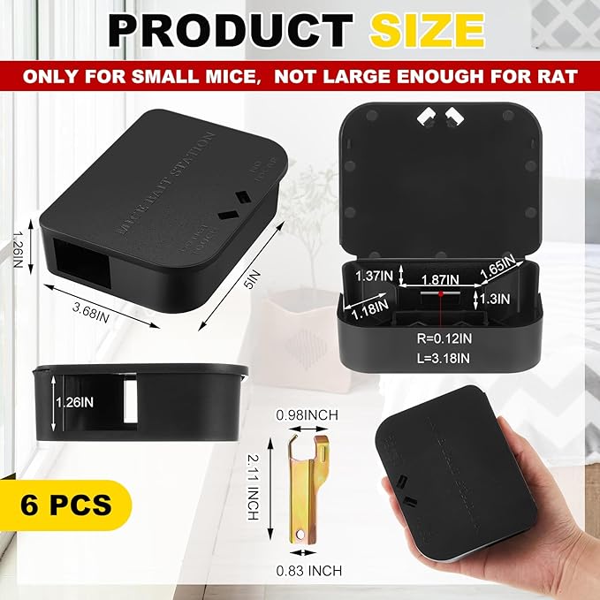 Qualirey 6 Pcs Mouse Bait Stations Mouse Stations with Keys Traps Keeps Children and Pets Indoor and Outdoor Only for Small Mice Bait Not Included (Black)