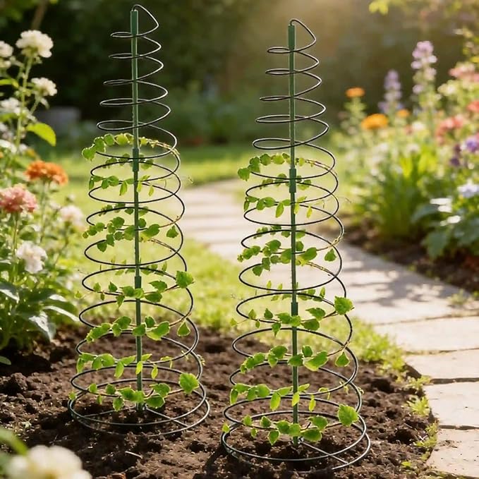 2 Sets Spiral Plant Support Stakes Indoor Outdoor Adjustable Metal Garden Trellis for Climbing Plants Support for Potted Vegetables Flowers Peas