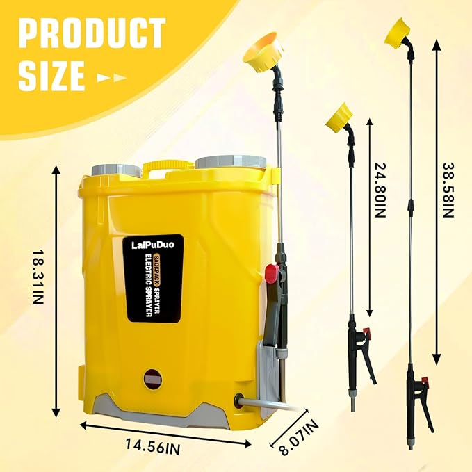 Battery Powered Backpack Sprayer 5.3 Gallon100 PSI Electric Garden Sprayer Compatible with DeWalt 20V Battery Weed Lawn Sprayer with Telescopic Wand 4 Nozzles 3.0 Ah Battery &amp Charger Included