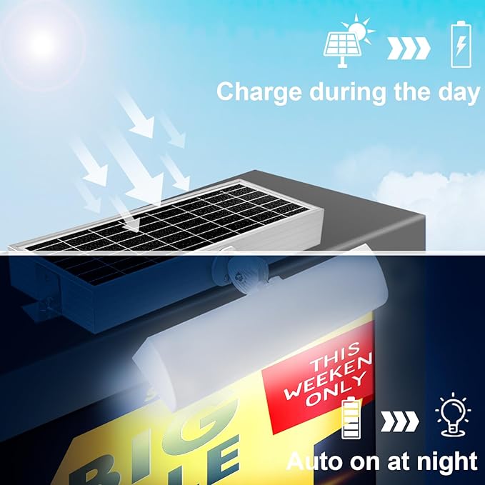 Commercial Solar Billboard Lights Sign Lights 8.5W Solar Panel 210pcs Super Bright LED 1300 Lumens Waterproof Easy Installation White