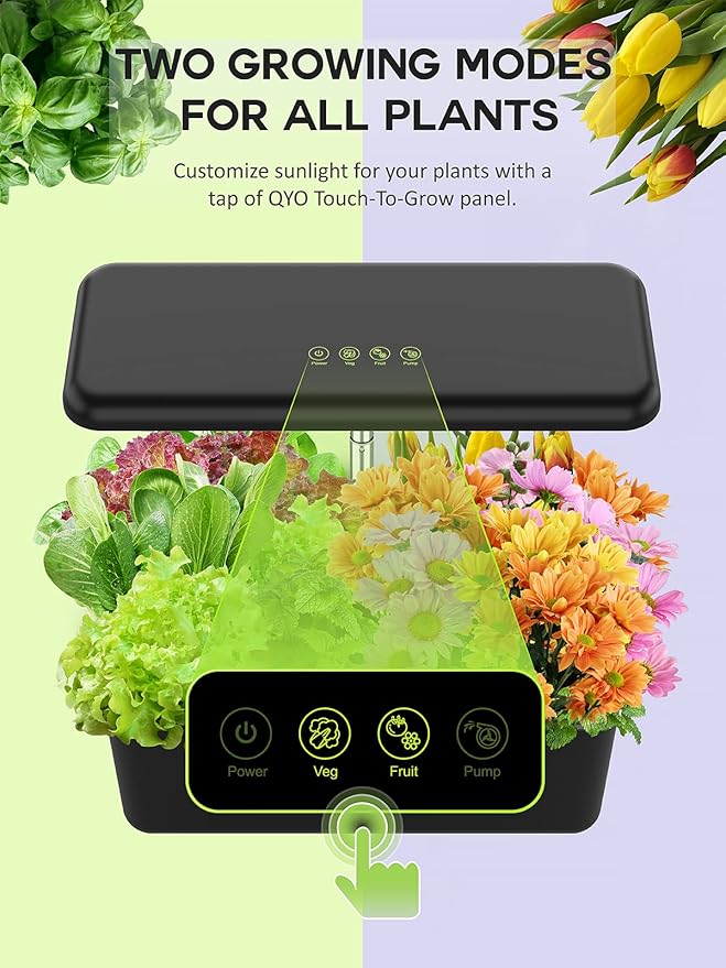 Hydroponics Growing System QYO 9 Pods Herb Garden with 70 LEDs Full-Spectrum Plant Grow Light Hydroponic Herb Garden with 4.5L Water Tank 19.7'' Height Adjustable Gardening System Black QYO10