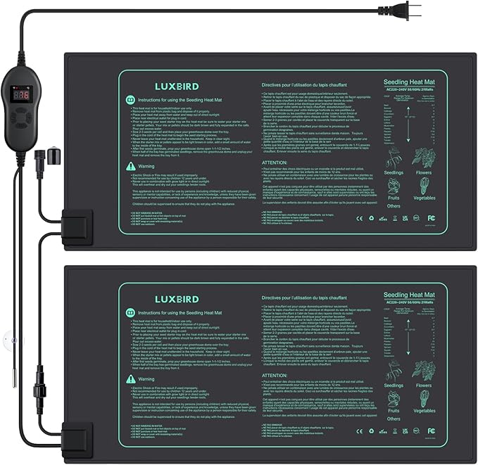 LUXBIRD 2 Pack Seedling Heat Mats with Digital Thermostat Controller 10 x 20.75 30W for Seed Starting Germination Hydroponics Brewing Breeding Greenhouses (LB-HT02)