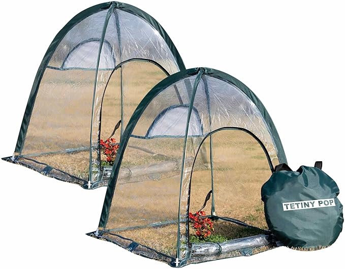 2pcs Quick Set up Mini Greenhouse Portable Small PVC Cover for Garden Flower and Flowerpot Cold Frost Protector Portable Carry Bag with 8 Stakes (PVC (28 L x 28 W x 32 H))