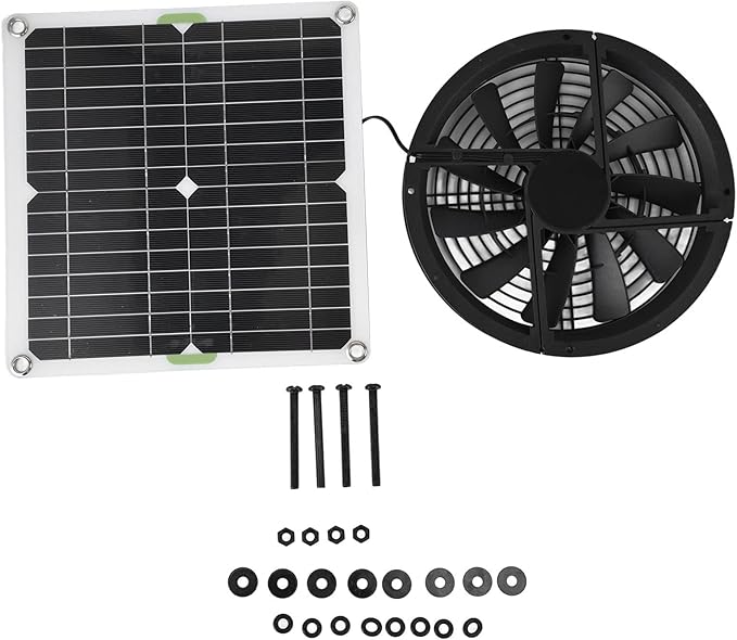 Ejoyous Solar Panel Fan Kit 100W Solar Powered Ventilation Fan Portable Round Exhaust Fan for Greenhouse Pet Houses Shed Chicken Coops Doghouse