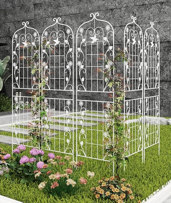 1 Pack Large Garden Trellis for Climbing Plants 6ft/6.8ft Heavy Duty Rustproof Plant Trellis for Patio Lawn Yard Backyard Wall Brackets (Color : White- 210cm-82.6in Size : 3pcs)