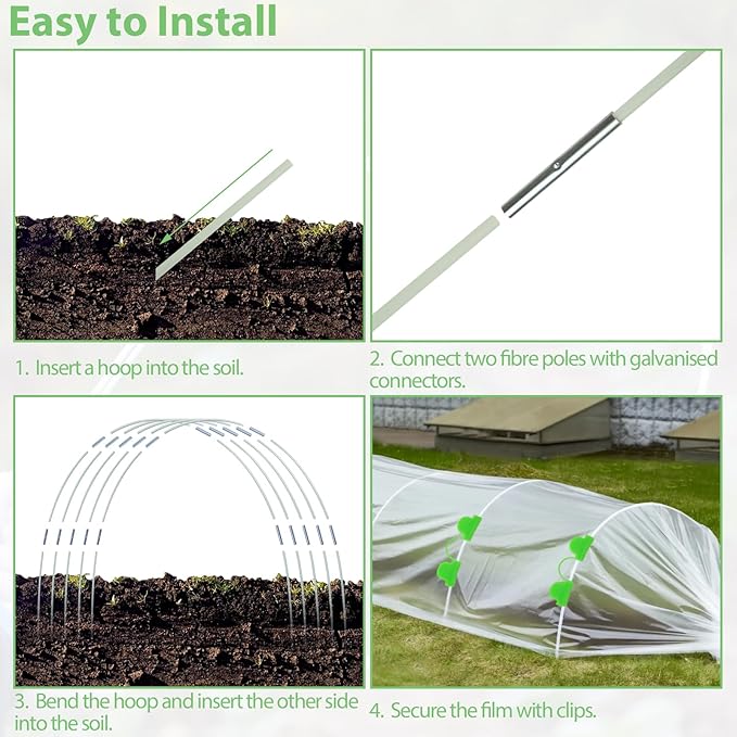 72 Pcs Garden Hoops for Raised Beds 12 Sets of 8 Ft Long Greenhouse Hoops Grow Tunnel Rust-Free Fiberglass Support Hoops Frame for Netting DIY Plant Support Garden Stakes for Row Cover