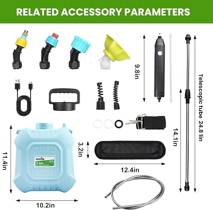 Battery Powered Sprayer 2 Gallon Electric Sprayer with Retractable Wand &amp 4 Mist Nozzles &amp USB Rechargeable Handle Water Spray Pump Sprayers for Planting Lawn Yard Garden