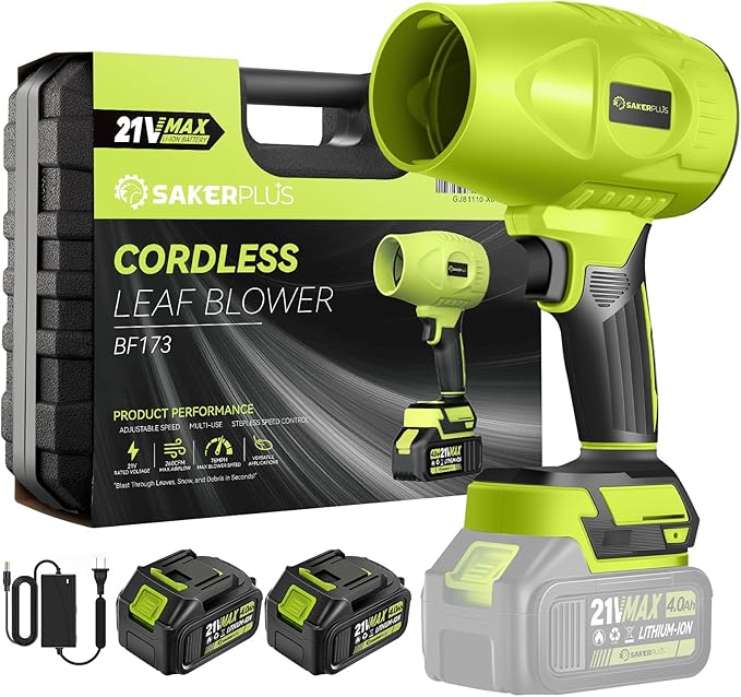 Portable Dust Cleaner Blower Leaf Blower Cordless Handheld Blower Hand Blowers for Lawn Care Patio Cleaning 4.0Ah Battery Charger Included (2 Battery with Storage Case)