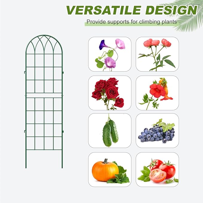 DoCred 4 Pack Garden Trellis for Climbing Plants 59 Inch Metal Plant Trellis for Plant Support Large Decorative Outdoor Trellis for Climbing Vegetable Flower Rose Vine Cucumber Green