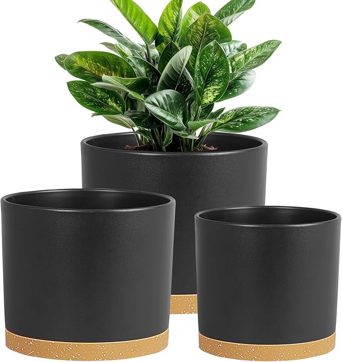 Large Plant Pots Set of 3 – 8 9 10 Indoor Flower Pots with Drainage Holes and Saucers Big Planters for Monstera Fiddle Leaf Fig Snake Plant – 5 Colors