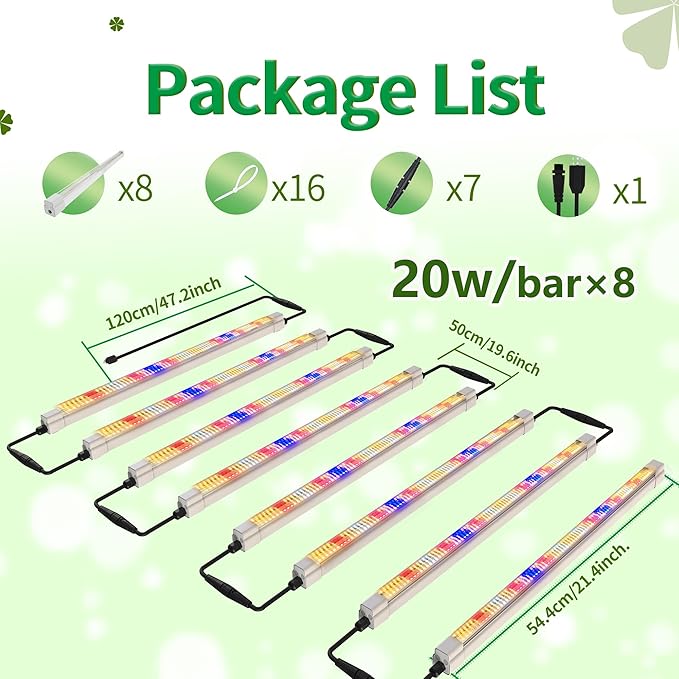 FARMLITE Grow Lights for Indoor Plants Full Spectrum Grow Light Strips for Indoor Plants Grow Lamp Led Seeding Grow Light (8 Pack)