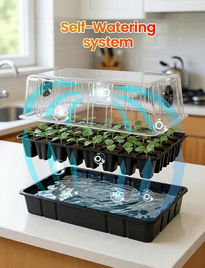 48W Full Spectrum LED Grow Light Seed Starter Kit 80-Cell Tray with 30W Heating Mat &amp Adjustable Dome Waterproof Germination System for Healthy Indoor Seedlings
