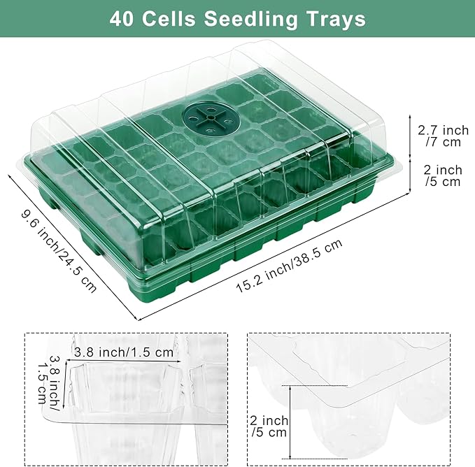 Elcoho 6 Pack Seed Starter Tray Kit 40 Cells Seedling Trays with Humidity Dome and Base Mini Propagator Plant Nursery Pots Total 240 Cells for Greenhouse Plants Growing Green