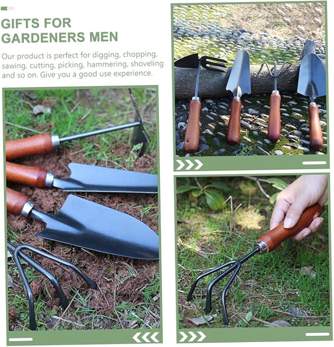 Garden Tool Set 4pcs Small Plant Trowel Soil Scoop Rake Shovel for Outdoor Gardening and Potting with Extended Narrow Shovel and Dual-use Hoe for Weeding and Digging