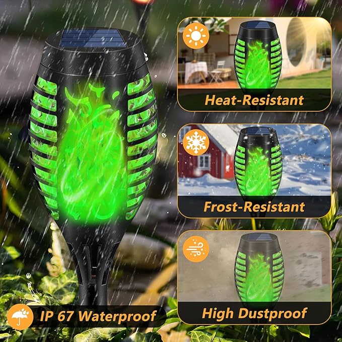 Solar Torch Lights Outdoor Flickering Flame Effect Waterproof Green Flame Landscape Path Garden Decoration 20 Inches (10)