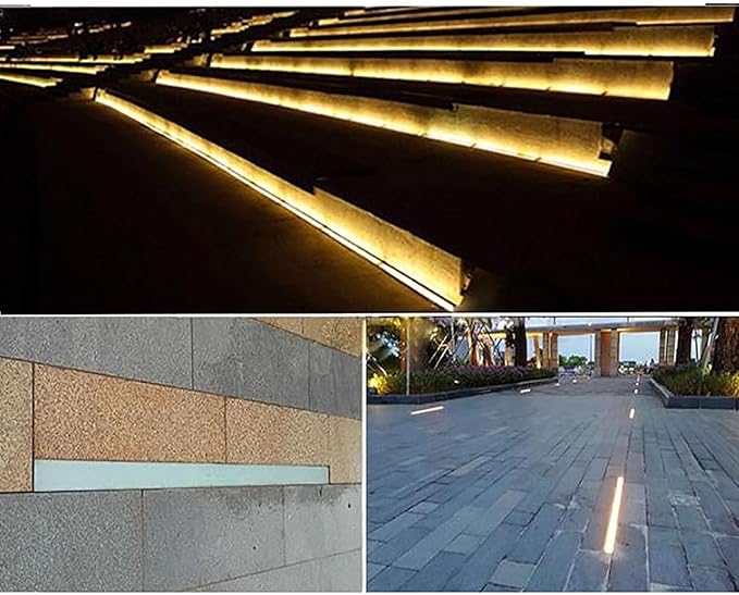 Ground LED Landscape Lights Outdoor Buried Lights - IP67 Waterproof Recessed Floor Spotlight DC 24V Low Voltage Long Strip Recessed Wall Lamp(White12W-100 * 5 * 6cm)