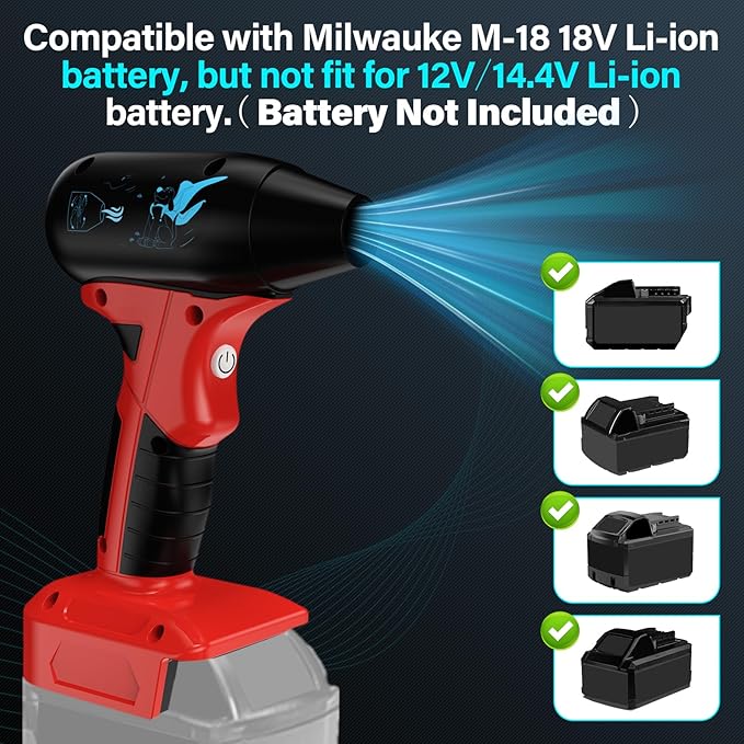Mini Jet Blower Portable Violent Turbo Fan for Milwaukee 18V M18 Battery 4-Speed Wireless High Speed Handheld Fan for Computer Key Board CleaningHair DryingCampingOutdoorsCar (No Battery)