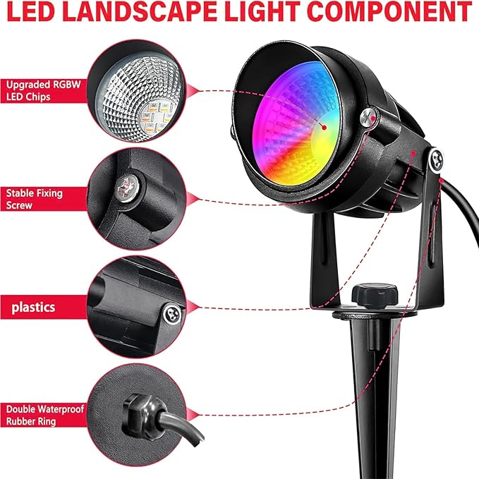 Low Voltage RGBW LED Landscape Lights Spot Lights Outdoor for Yard Garden Decor Spotlight 12V-24V Low Voltage Landscape Lighting with 16 Color Changing and Remote IP68 Waterproof (10 Pack)