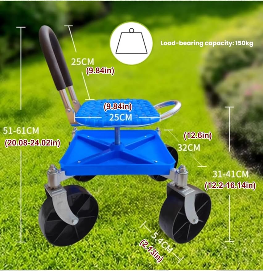 Rolling Garden SeatAdjustable Height Gardening Stools and Seats360° Rotating Gardening Seat with Wheels and Storage(Red)