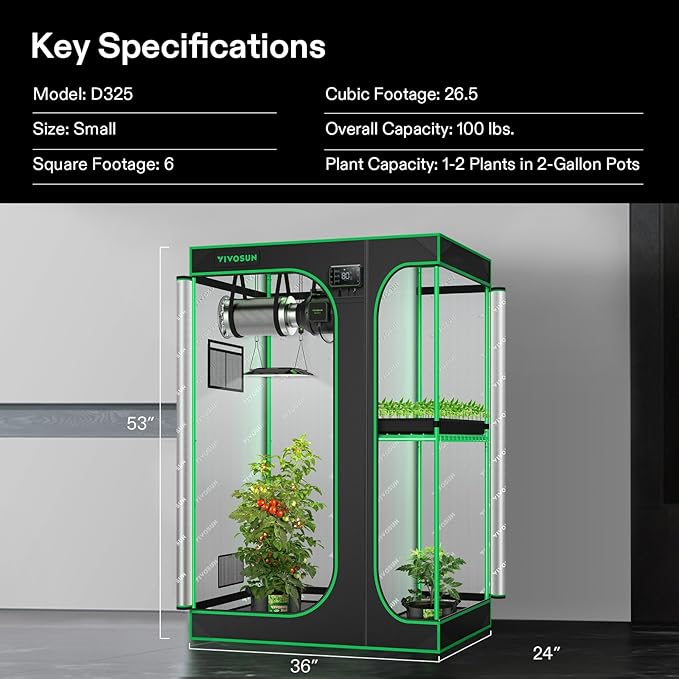 VIVOSUN D325 2-in-1 3x2 Grow Tent 36x24x53 High Reflective Mylar with Multi-Chamber and Floor Tray for Hydroponic Indoor Plant