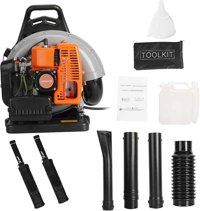 63cc 3hp 2 Stroke Backpack Gas Powered Leaf Blower 665CFM High Power Leaf Blowers Multi Purpose Adjustable Cordless Blowers for Lawn Care Snow Debris and Dust(Delivery from US)