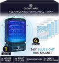 GlowGuard Cordless Flying Insect Trap Catches Fruit Flies Indoor Gnat Killer Magnet for Moths &amp Mosquitos in Dark 1 Rechargeable Trap + 4 Dual-Sided Sticky Pad Refills 30Hr 5000mAh Battery (Bl