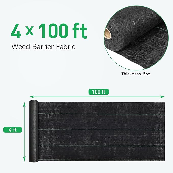 Multi Functional Weed Barrier Landscape Fabric Easy-to-use Grass Cover Outdoor Weed Mat Garden Lawn Fabriccan Remove Weeds can be Used Multiple Times (4FT*100FT)