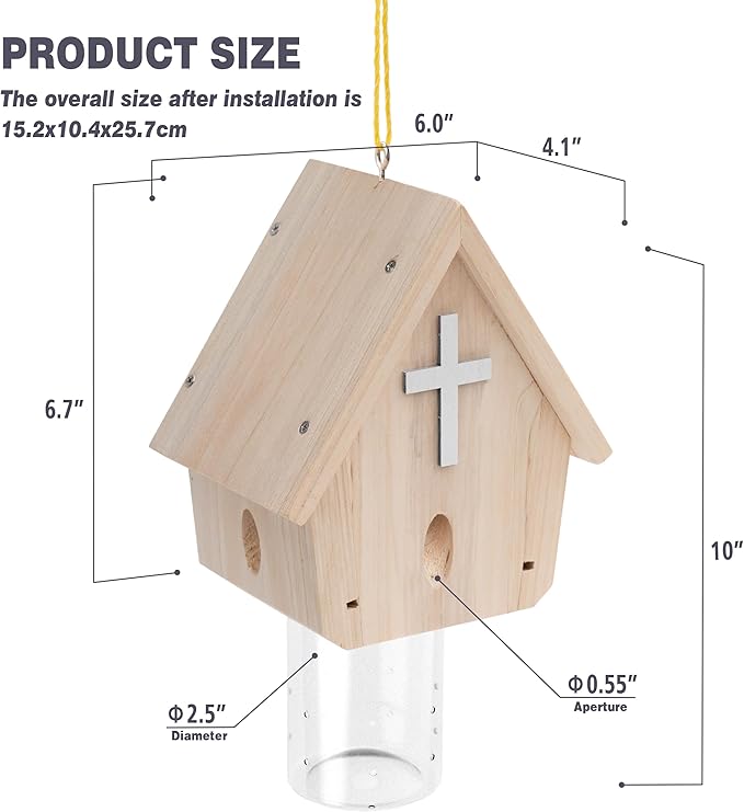Carpenter Bee Trap for Outside - Church Style Nature Hanging Wood Carpenter Bee Traps Outdoor - Insect Traps with Removable Vault(2 Pack)