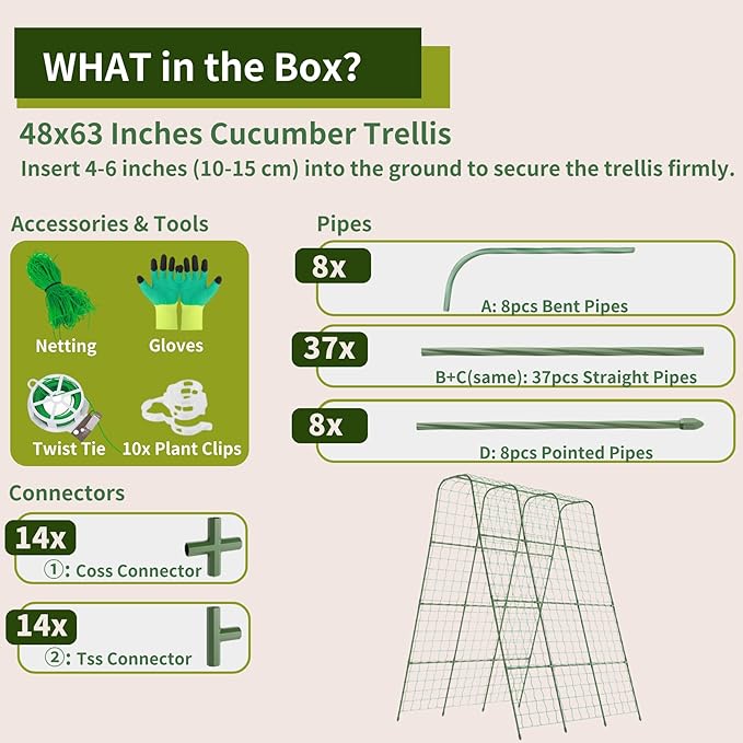 Miory Cucumber Trellis U Shape Trellis for Raised Bed Garden Arch Trellis for Climbing Plants Outdoor Plant Support for Vegetables Vines Steel with PE Coated (48 Lx32 Wx63 H)