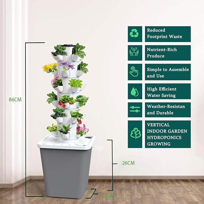 30-Plant Hydroponics Tower Garden Growing Vertical Indoor Gardening Silent Pump Tower Garden Hydroponics Growing Kit ()