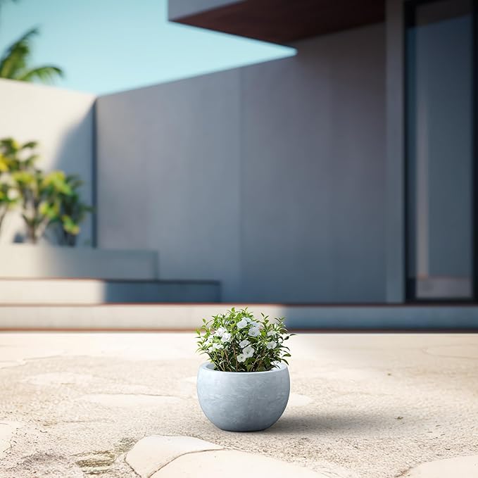 Kante 11.8 Dia Round Concrete Planter Outdoor/Indoor Large Bowl Plant Pots with Drainage Hole and Rubber Plug for Garden Patio Balcony Home Gray