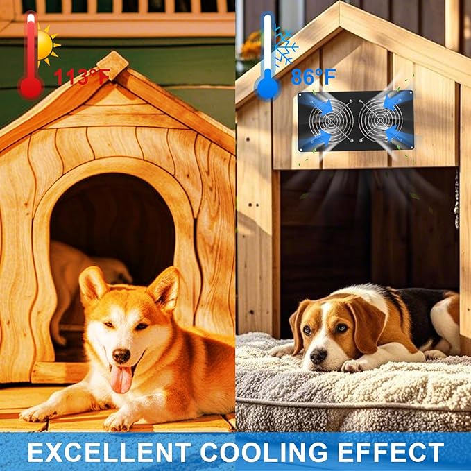 Chicken Coop Solar Powered Dual Metal Shell Fan Kit 20W Solar Exhaust Fan IPX7 Monocrystalline Solar Panel Ventilation Air Cooling Fans for Chicken Coops Greenhouses Sheds Dog Houses Plug &amp Pl