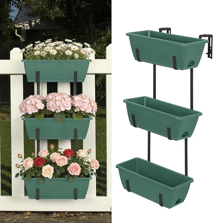 OYEAL Railing Planter Box 3 Tier Vertical Window Boxes Planter Raised Garden Bed