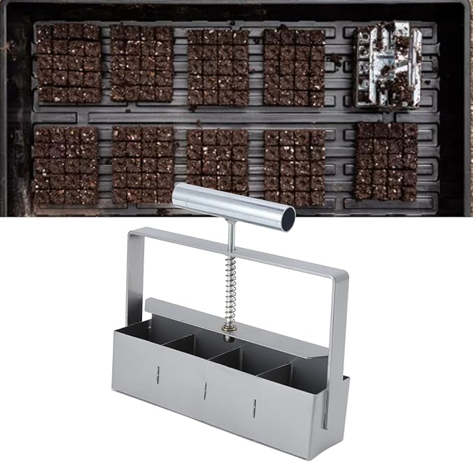 Soil Blocker Stainless Steel Soil Block Maker with Comfortable Handle Handheld Soil Block Maker for Outdoor Garden Vegetable