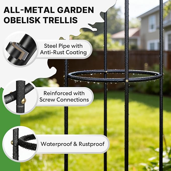 Metal Trellis for Climbing Plants Outdoor 2026 Upgrade 100% Metal with Powder Coating Rose Flowers Grape Pea Cucumber Tomato Cage - 6.3 FT Freestanding Plant Support
