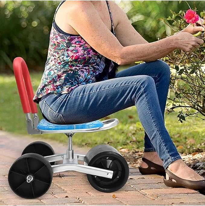 Garden Rolling Work Seats 360° Rotates Garden Rolling Stool Garden Seats Rolling Wheels Stool with 4 Wheels for Lawn(sanlunB1-1)