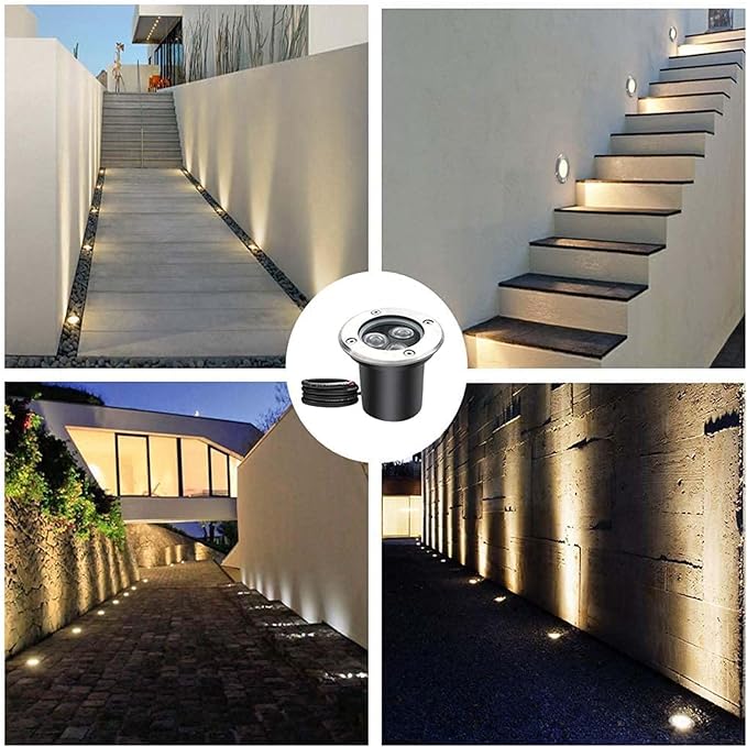 6 Pcs 3W LED Outdoor Spotlights - 12V/24V Ground LED Landscape Lights Waterproof IP67 Outdoor Recessed Spot Light Driveway Deck Step Garden Lights(Blue3w(12v))