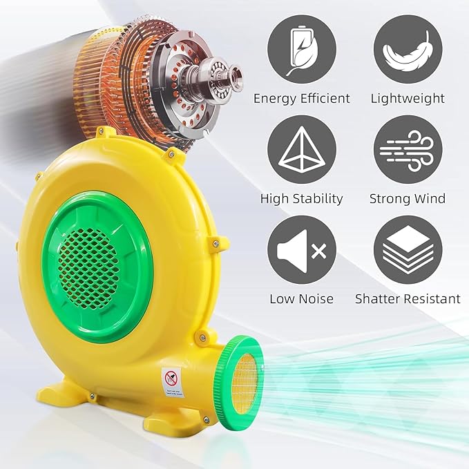 450W 0.6HP Air Blower Powerful Inflatable Bounce House Blower Portable Electric Fan Pump Perfect for Inflatable Bounce House Bouncy Castle Jumper Water Slid
