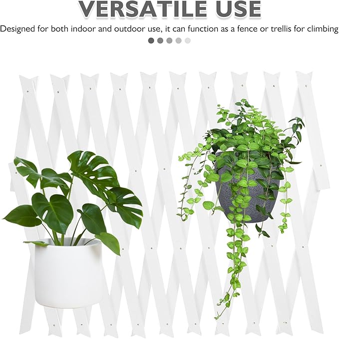 jojofuny Wooden Garden Lattice Trellis Fence for Climbing Plants Outdoor Indoor White Expandable Wall Panel 44cm Plant Support Structure for Patio and Flower Vines
