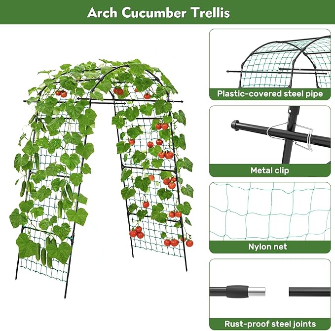 DOEWORKS 86 Inch Tall Garden Arch Trellis for Climbing Plants OutdoorTall Metal Garden Tunnel Trellises Archway for Climbing Vine、Vegetable、Fruit、Flower、Squash ArborsGarden Arches Support Structure