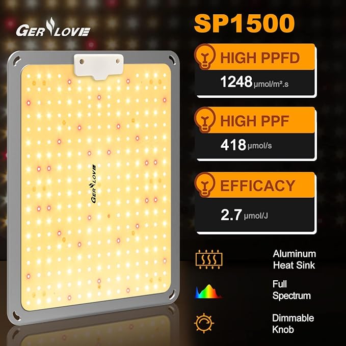 LED Grow Light SP1500 Sunlike Full Spectrum Dimmable Plant Lights with Thermometer Growing Lamps for Indoor Plants Seedlings Veg Bloom 4.5x4.5ft