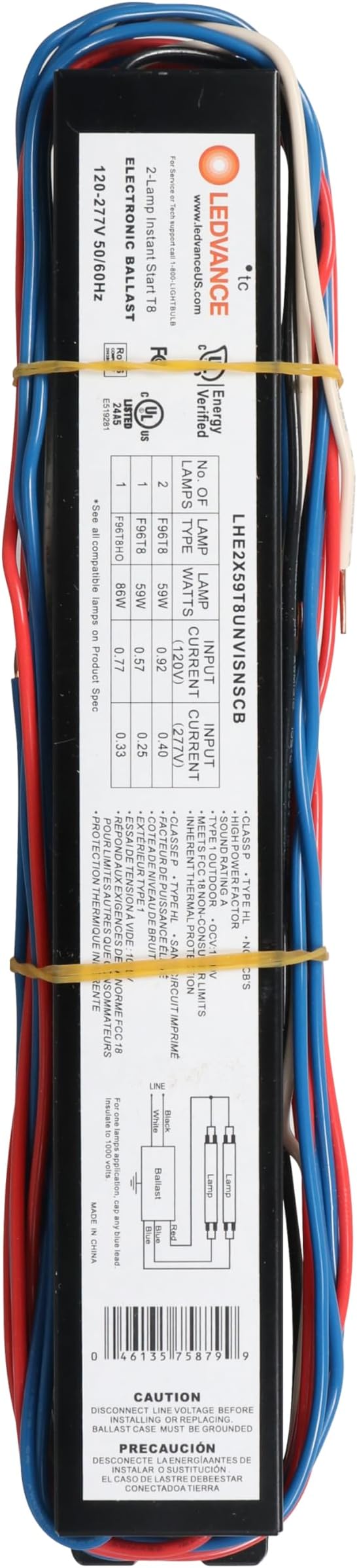 LEDVANCE T8 59W Instant Start UNV 2-Lamp 59W 120-277 Voltage High Efficiency Ballast Instant On Black - 1 Pack (75879)