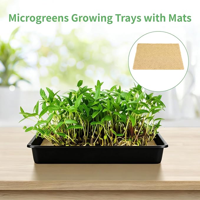 16 PCS Jute Grow Mat Tray Set 8 Reusable Trays and 8 High-Absorbency 9.8 x 9.8 Jute Mats Organic Growing Mat Kit for Microgreens