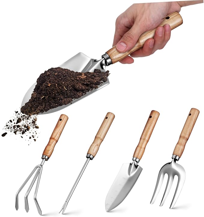 Totority Garden Tools Set Stainless Steel Kit with Ash Handles Multi-Functional Lightweight Trowels for Digging Pruning Planting Comfortable Rounded Edges for Men and Women Gardening Tasks