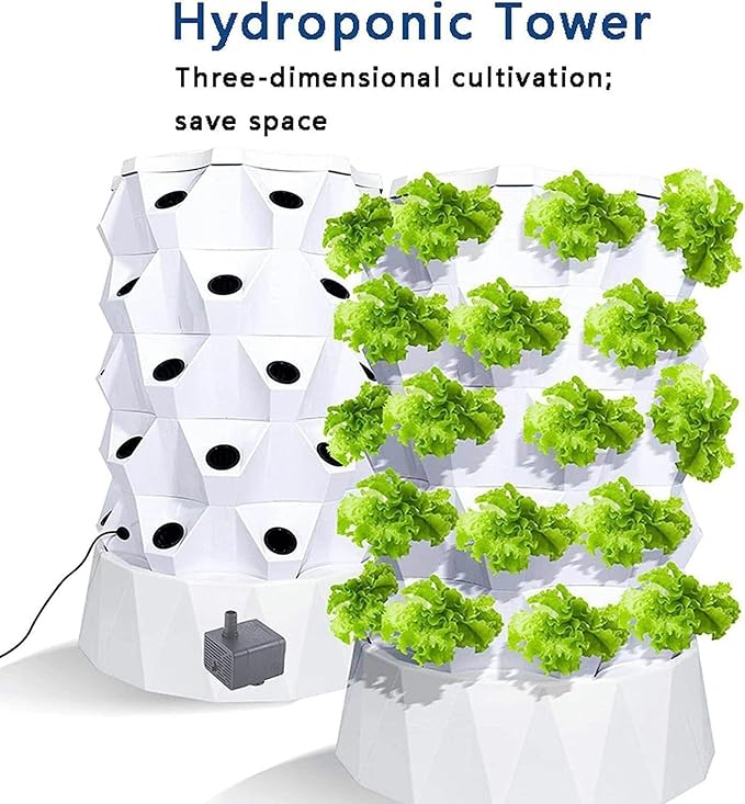 Smart Vertical Hydroponic Tower Self-Watering Growing System - Hydroponics Growing Tower for Indoor Fruits and Vegetables - Aeroponic Tower with Hydrating Pump