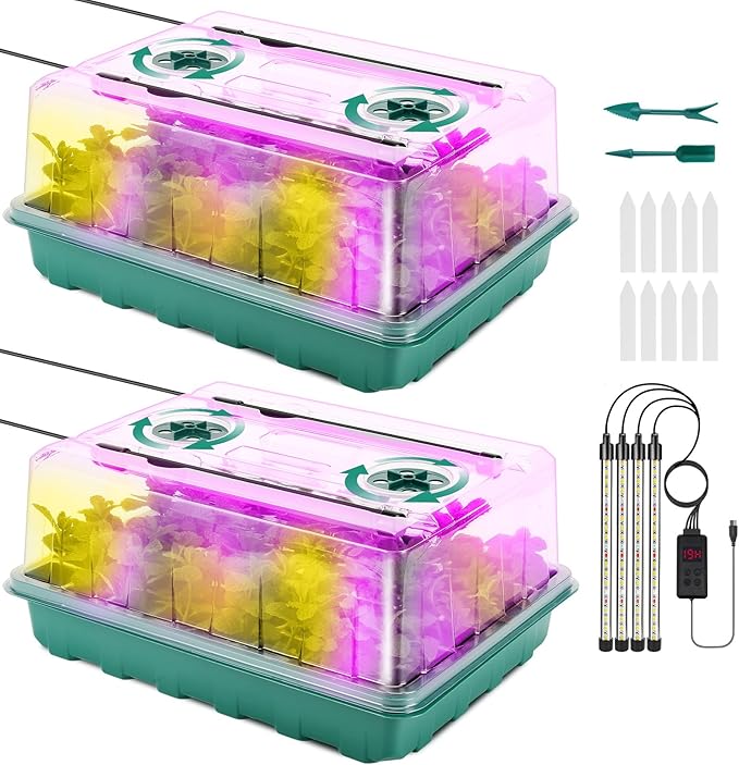 96 Cell Seed Starter Tray with Grow Light Seed Starting Trays with Adjustable Humidity Dome Seed Starter Kit Plant Starter Kit for Seeds Growing Starting Indoor Gardening (No Self-watering)