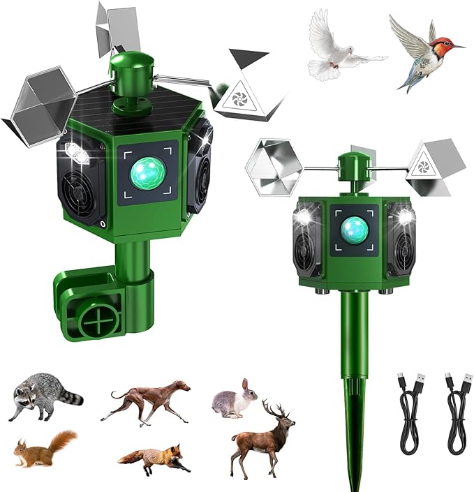 2026 New Solar Ultrasonic Bird Repeller Outdoor2 Pack 360° Reflective Bird Deterrents for Outside Pigeon Woodpecker Deterrent for HouseBirds Scare Devices Animal Repellent Outdoor for Garden Farm