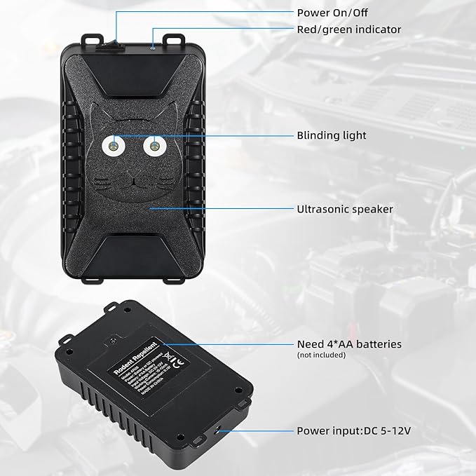 Ultrasonic Rodent Repellent for Car EngineRat Repellent Car Rodent Repeller Under Hood Battery Operated Mouse Deterrent with Flashing LightsKeep Mice Rats Out of Garage Outdoors Indoors4 Pack