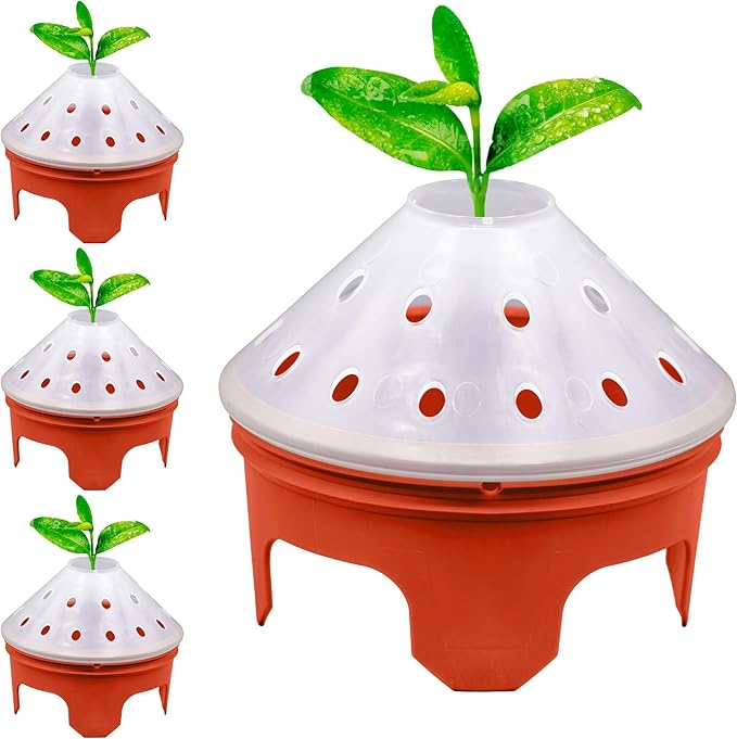 Outdoor Germination and Grow Kit with Greenhouse Domes - Direct Water and nutrients to Roots Protect Seeds and Seedlings 4 Sets Red Made in The USA